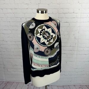 Tory Burch Blue Silk & Merino Wool Lightweight Sweater Quiet Luxury Medium